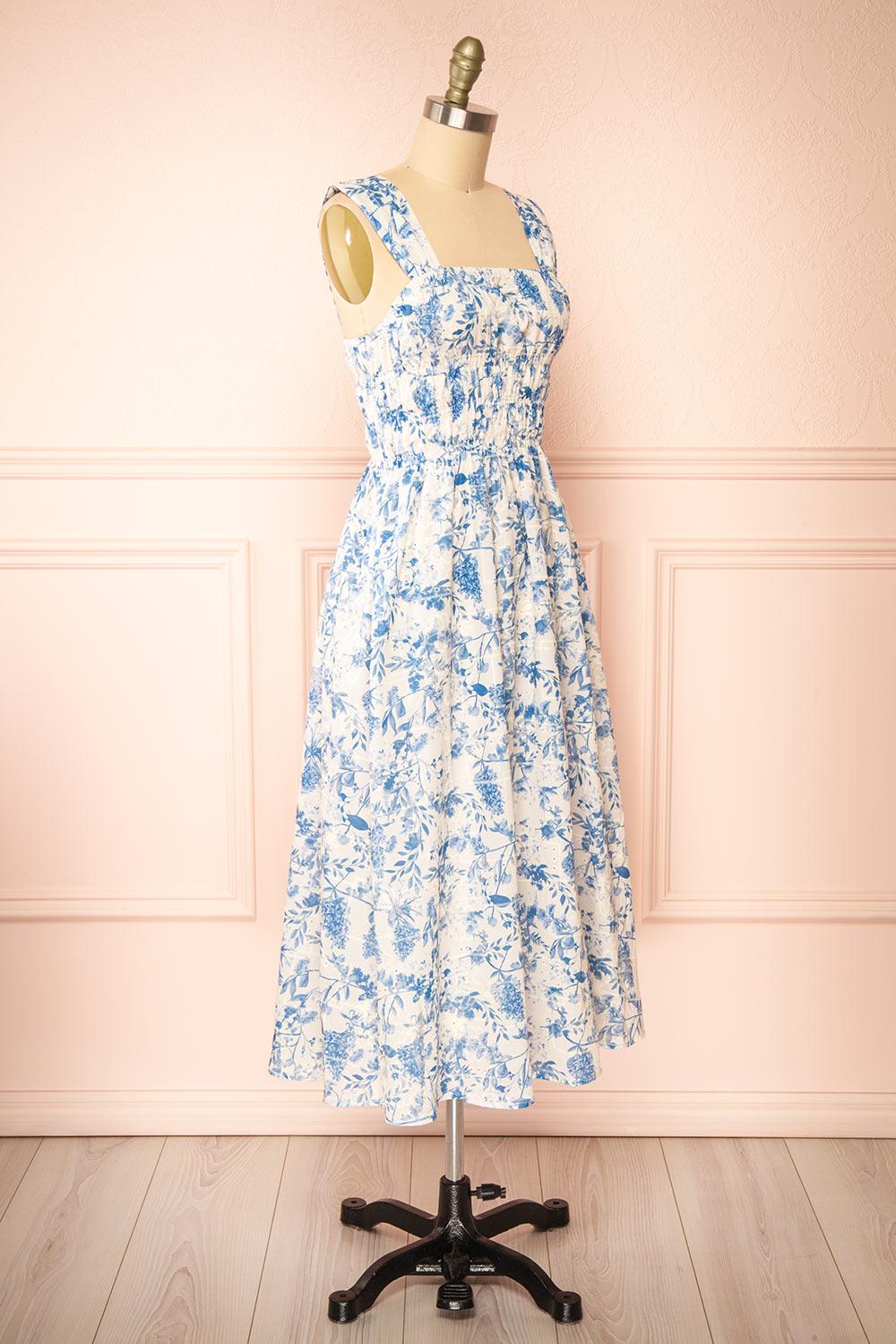 Morgane Blue Floral Midi Dress | Boutique 1861 side view