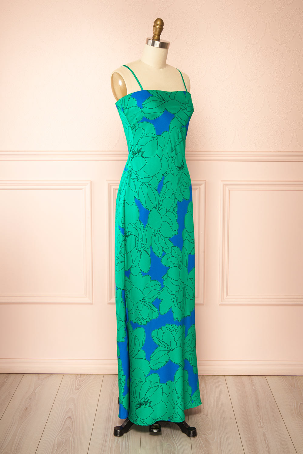 Morgany Long Green Floral Dress | Boutique 1861 side view