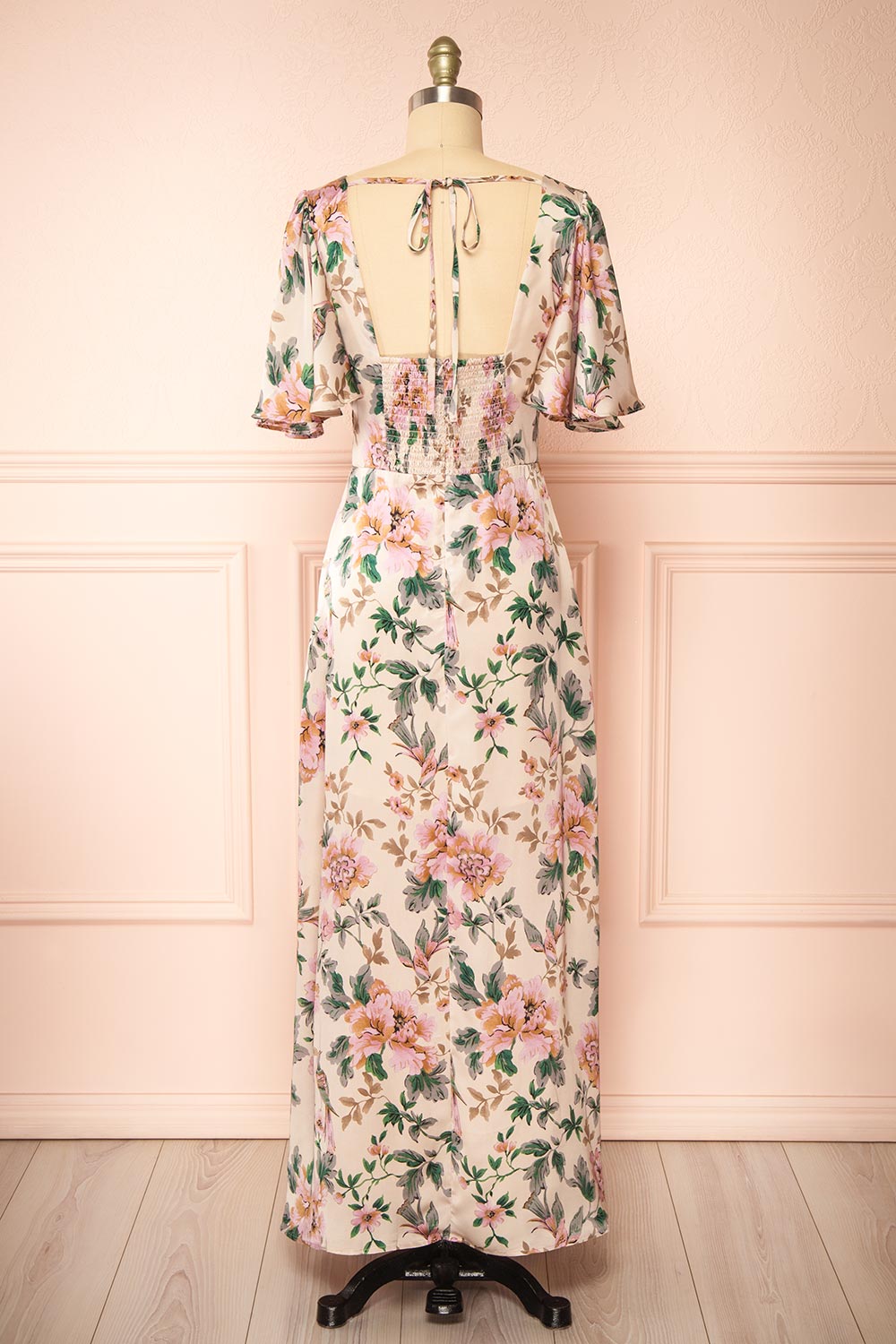 Morriven Satin Maxi Dress w/ Floral Pattern | Boutique 1861  back view