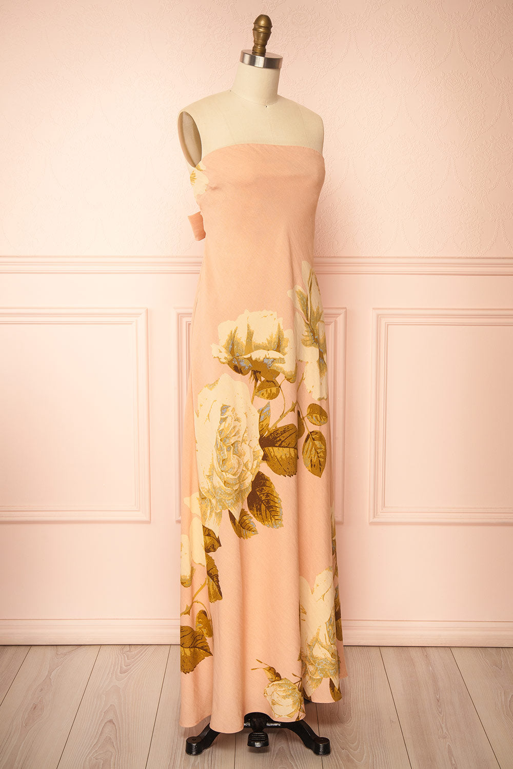 Moufida Strapless Pink Maxi Dress with Pockets | Boutique 1861 side view
