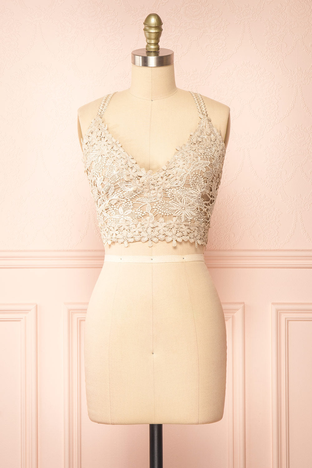 Moya Taupe Lace Crop Top | Boutique 1861 front view