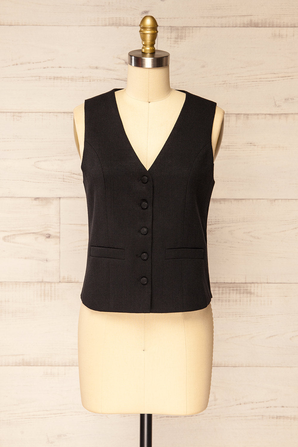 Mposhi Black Vest w/ V Neck | La petite garçonne front view