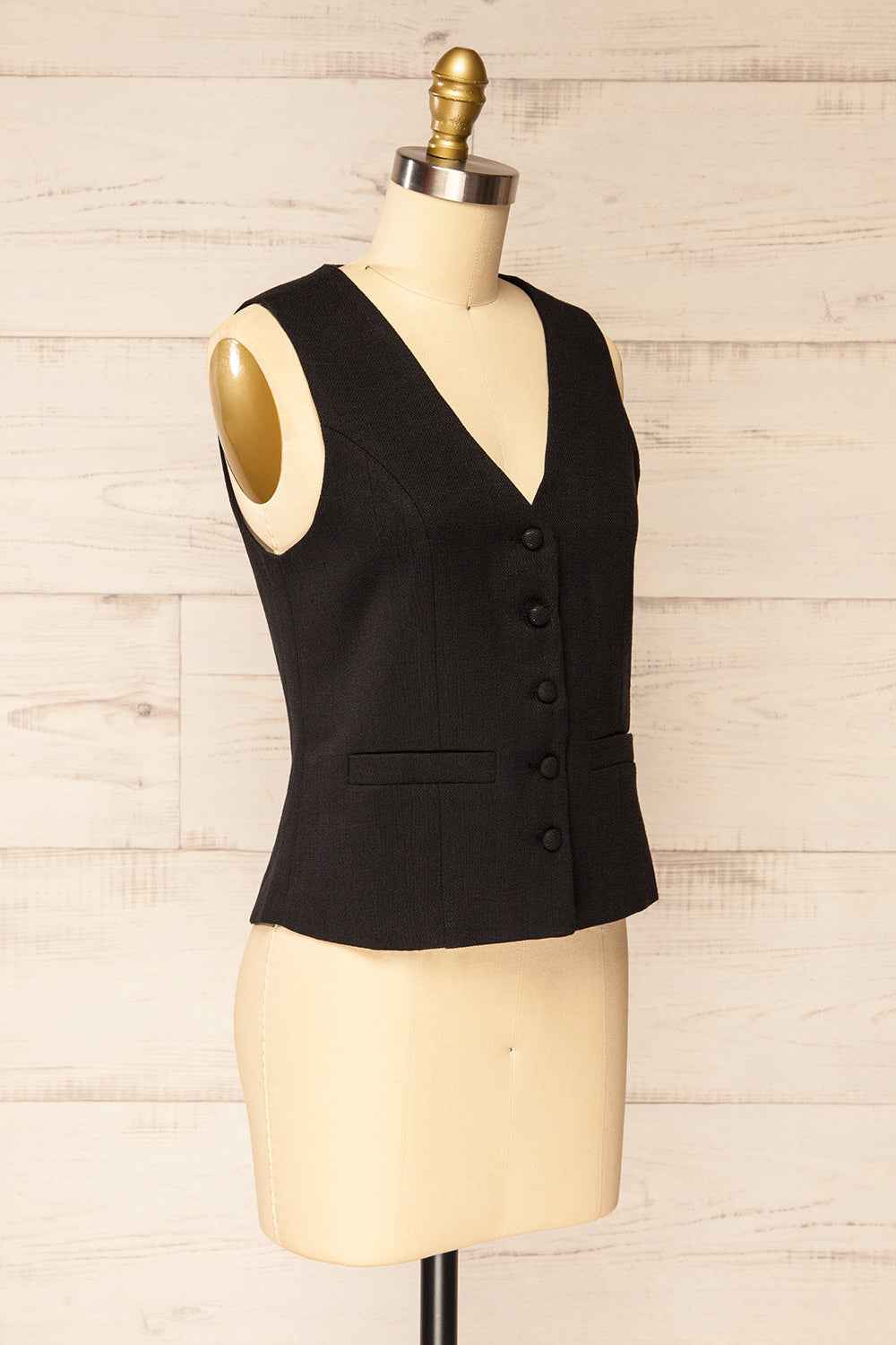 Mposhi Black Vest w/ V Neck | La petite garçonne  side view