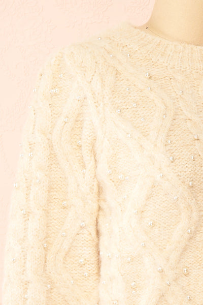 Murta Beige Knit Sweater w/ Pearls | Boutique 1861 side