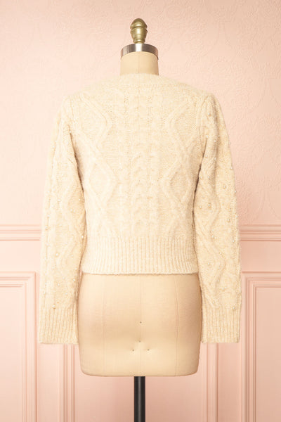 Murta Beige Knit Sweater w/ Pearls | Boutique 1861 back view