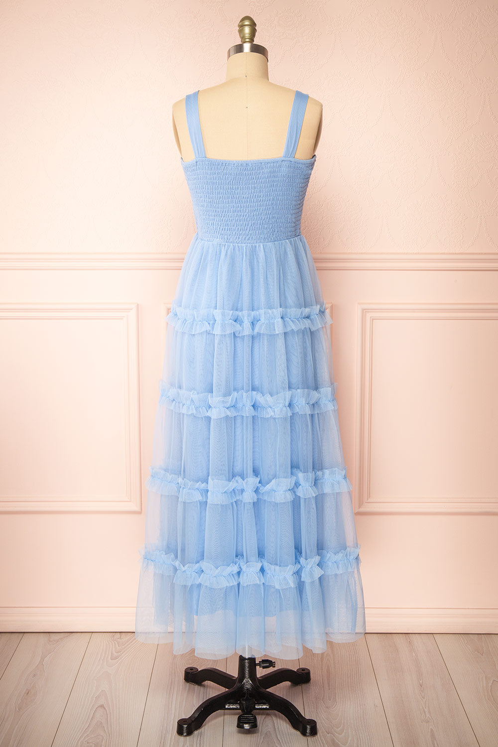 Musai Blue Long Dress w/ Ruched Top | Boutique 1861 back view