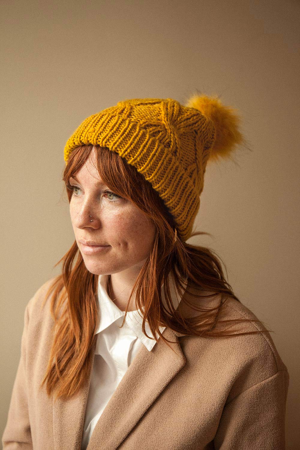 Muscaa Mustard Knit Tuque w/ Pompom | La petite garçonne model