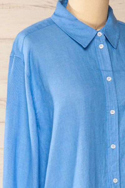 Musigen Blue Oversized Linen Shirt | La petite garçonne side close-up