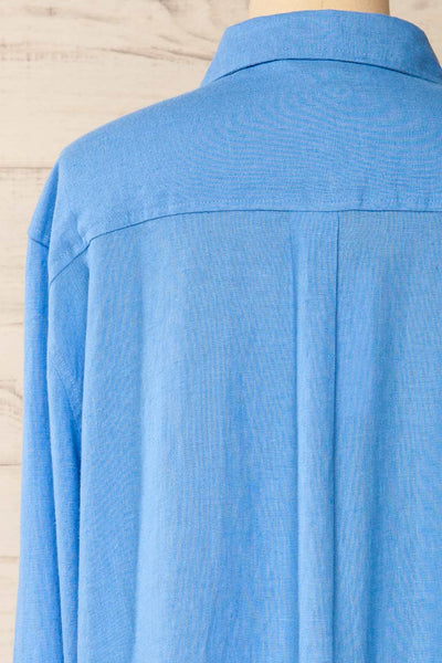 Musigen Blue Oversized Linen Shirt | La petite garçonne back close-up