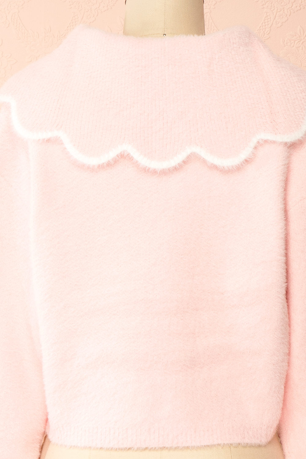 Myrabel Pink Fuzzy Cardigan with Scalloped Hem | Back