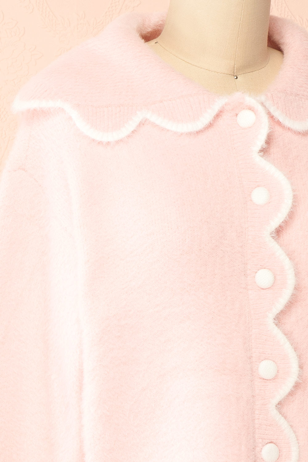 Myrabel Pink Fuzzy Cardigan with Scalloped Hem | Side
