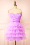 Myrah Lavender Strapless Tiered Tulle Short Dress | Boutique 1861 front view