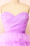 Myrah Lavender Strapless Tiered Tulle Short Dress | Boutique 1861 front close-up
