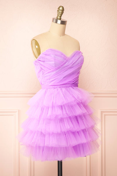 Myrah Lavender Strapless Tiered Tulle Short Dress | Boutique 1861 side view