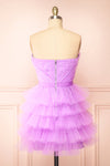 Myrah Lavender Strapless Tiered Tulle Short Dress | Boutique 1861 back view