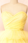 Myrah Yellow Strapless Tiered Tulle Short Dress | Boutique 1861 front close-up