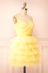 Myrah Yellow Strapless Tiered Tulle Short Dress | Boutique 1861 side view