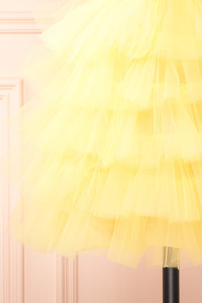 Myrah Yellow Strapless Tiered Tulle Short Dress | Boutique 1861 bottom