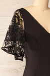 Myrania Black Fitted Midi Dress w/ Short Sleeves | La petite garçonne  side close-up