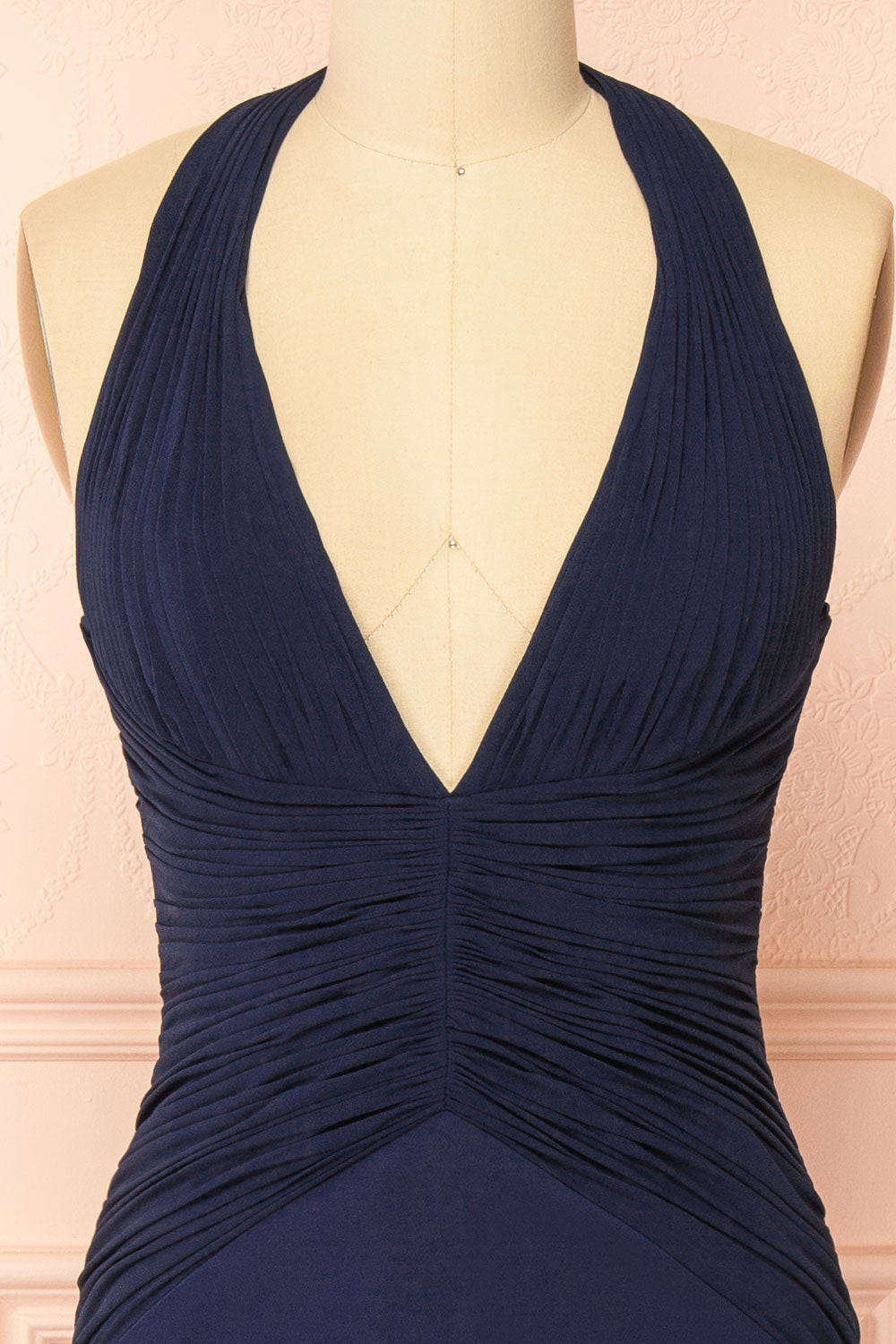 Myrna Navy Mermaid Maxi Chiffon Dress with Halter Neck | Boutique 1861 front 