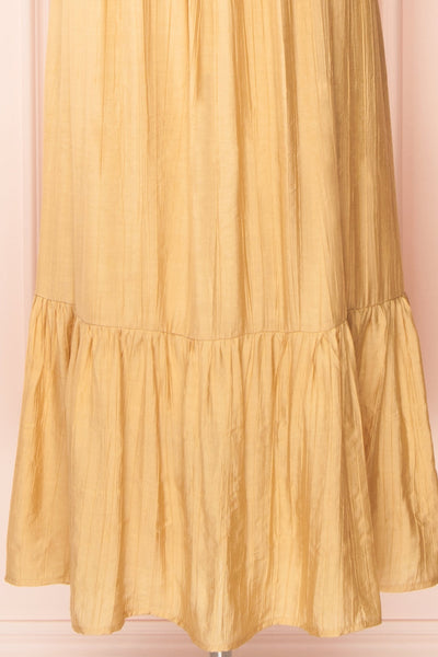 Myrtille Beige Midi Dress w/ Ruffled Sleeves | Boutique 1861 bottom close-up