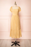 Myrtille Beige Midi Dress w/ Ruffled Sleeves | Boutique 1861 front view