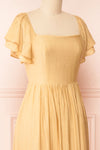 Myrtille Beige Midi Dress w/ Ruffled Sleeves | Boutique 1861 side close-up