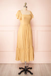 Myrtille Beige Midi Dress w/ Ruffled Sleeves | Boutique 1861 side view