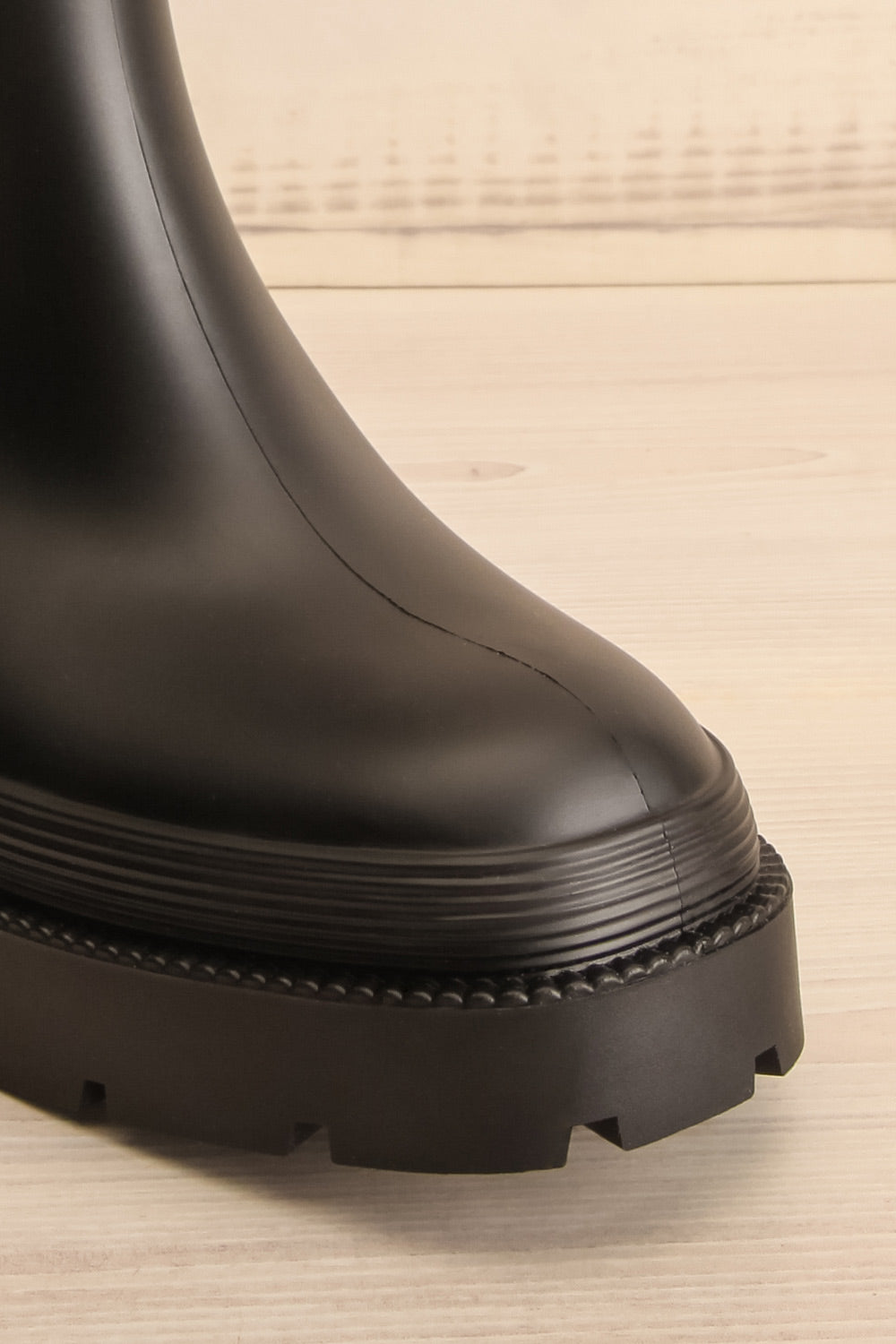 Mzuzu Matte Black Rain Boots | La petite garçonne front close-up
