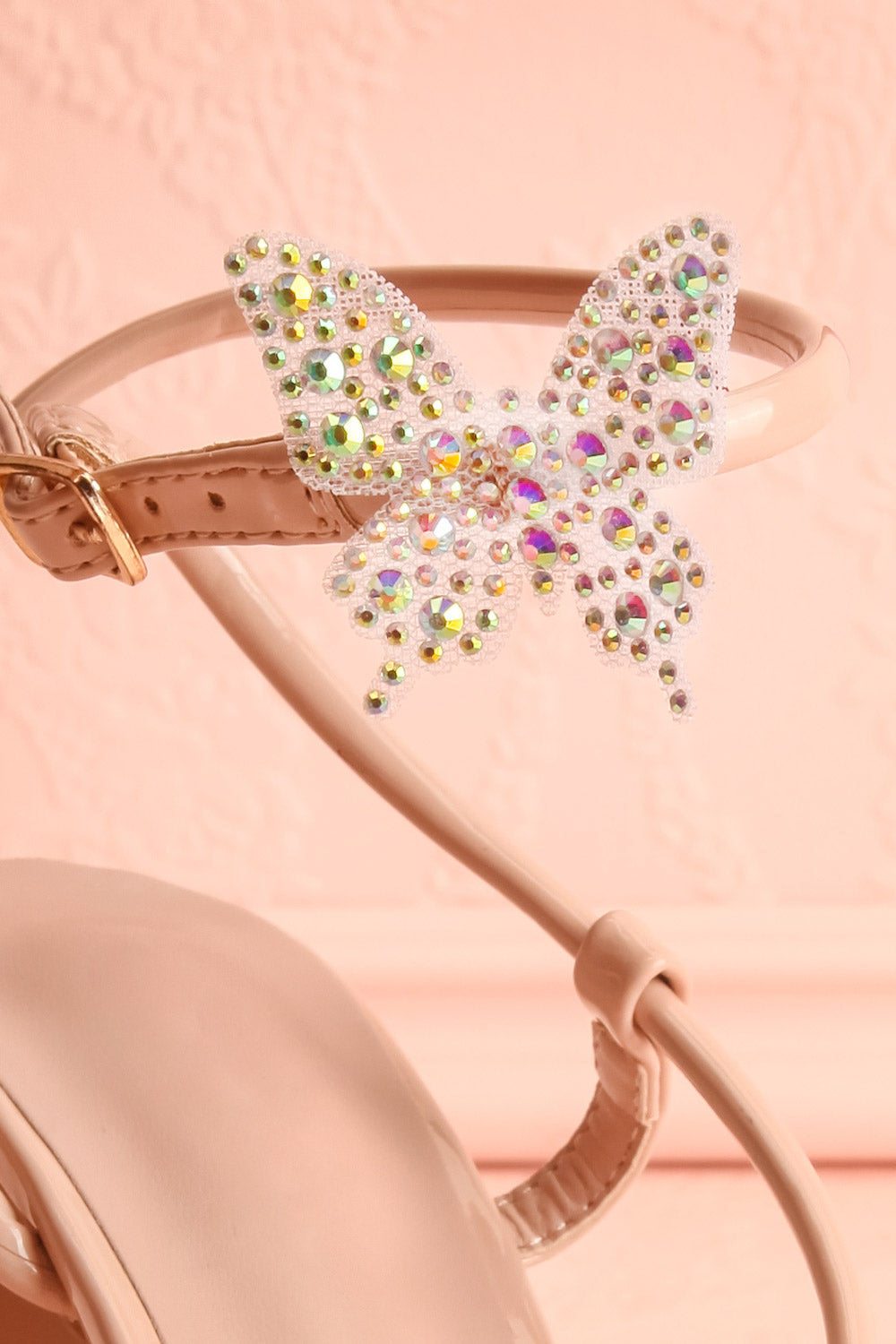 Nabilera Strappy Heel Sandals w/ Butterflies | La petite garçonne front strap close-up