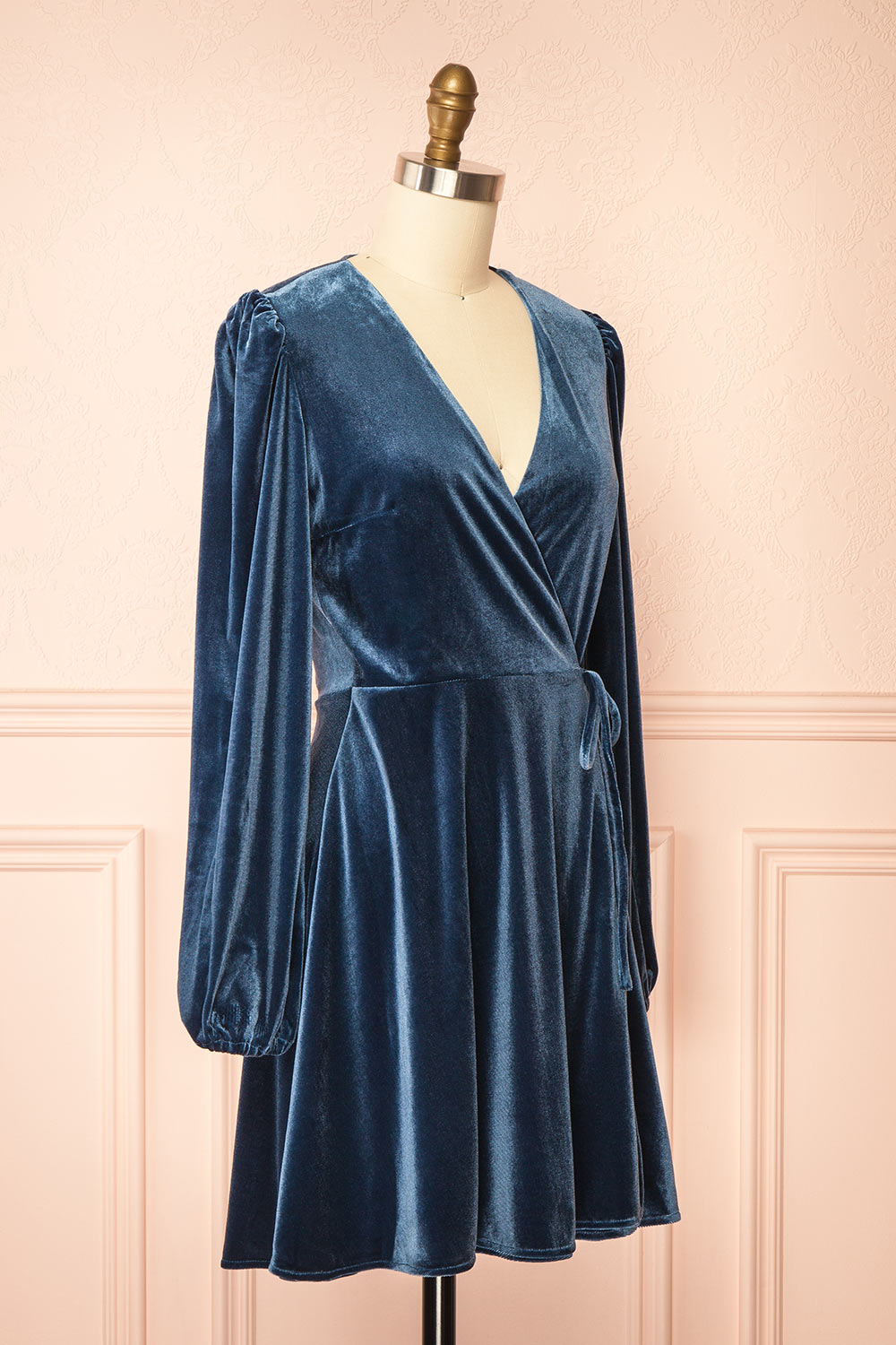 Nabintou Blue Velvet Wrap Dress | Boutique 1861 side view