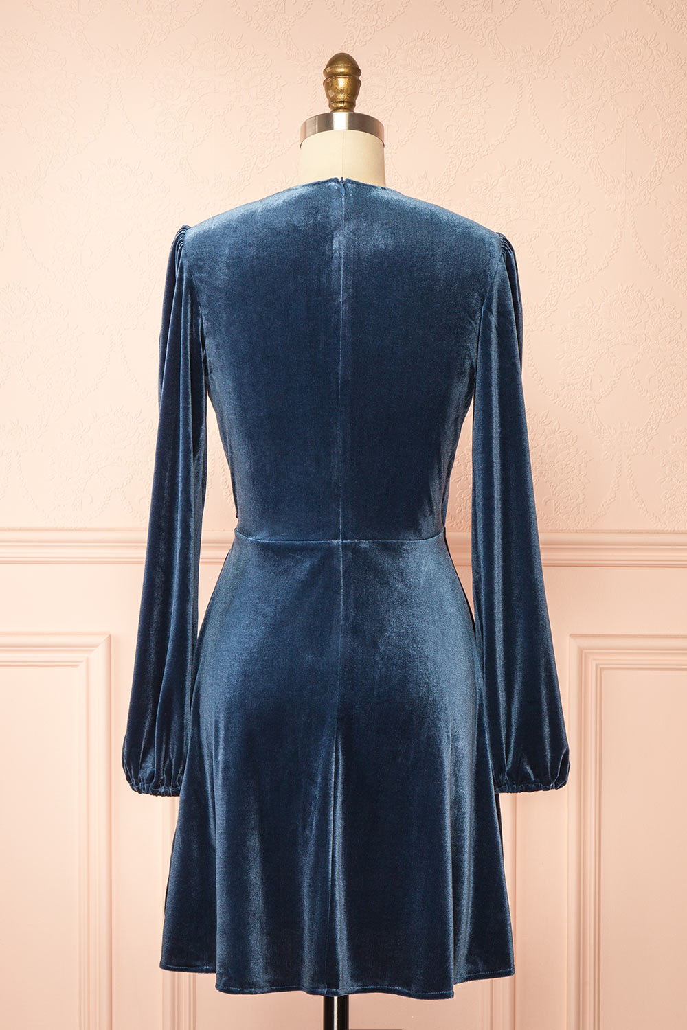 Nabintou Blue Velvet Wrap Dress | Boutique 1861 back view