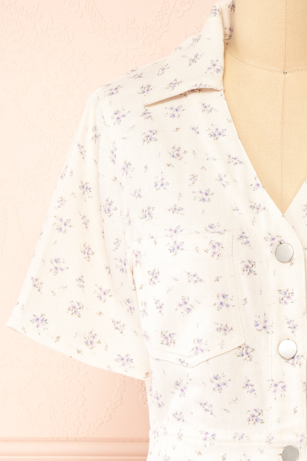 Nadine Short Floral Denim Dress w/ Pockets | Boutique 1861  front