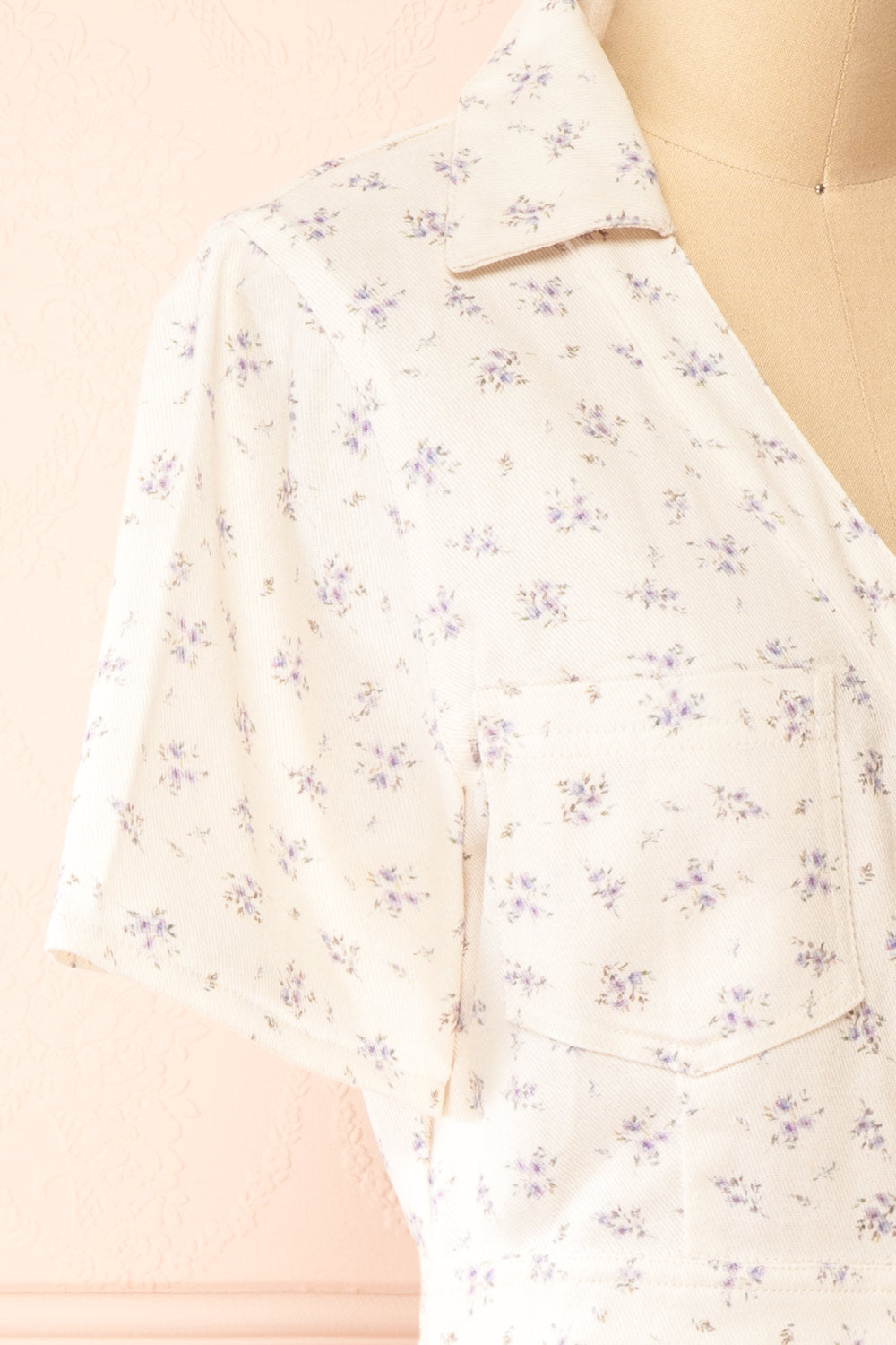 Nadine Short Floral Denim Dress w/ Pockets | Boutique 1861  side 