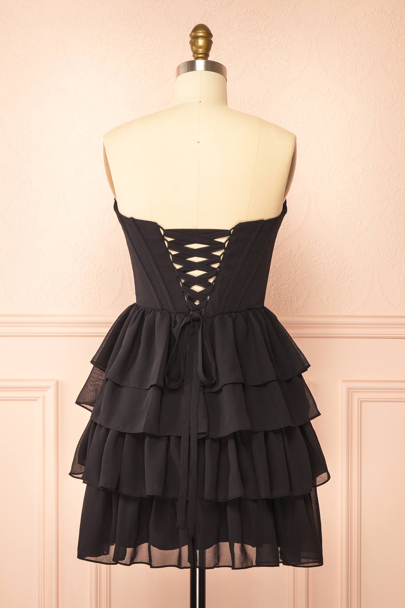 Naemia Black Strapless Corset Mini Dress with Flower | Boutique 1861