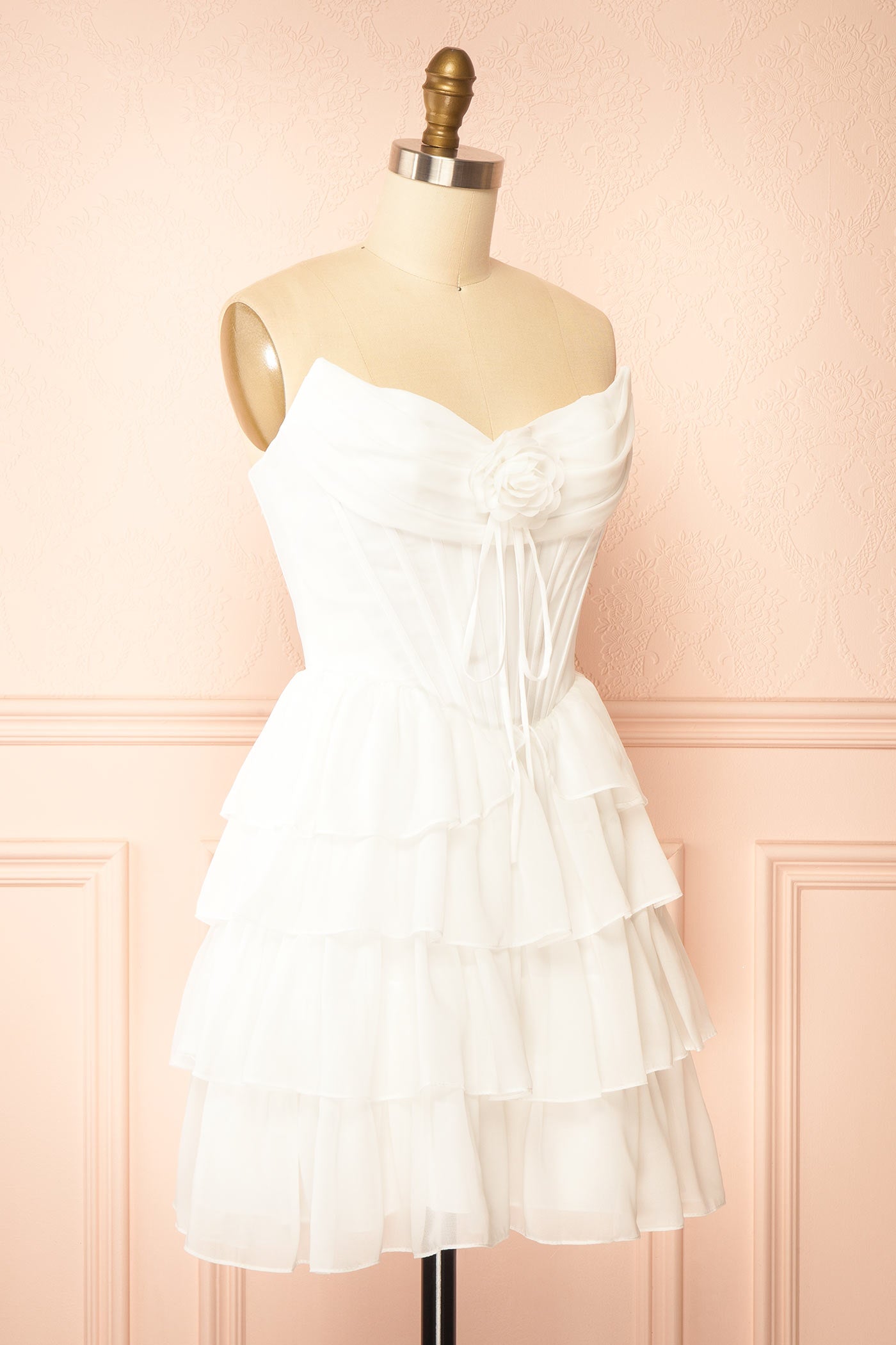 Naemia Ivory Strapless Corset Mini Dress with Flower | Boudoir 1861 side 