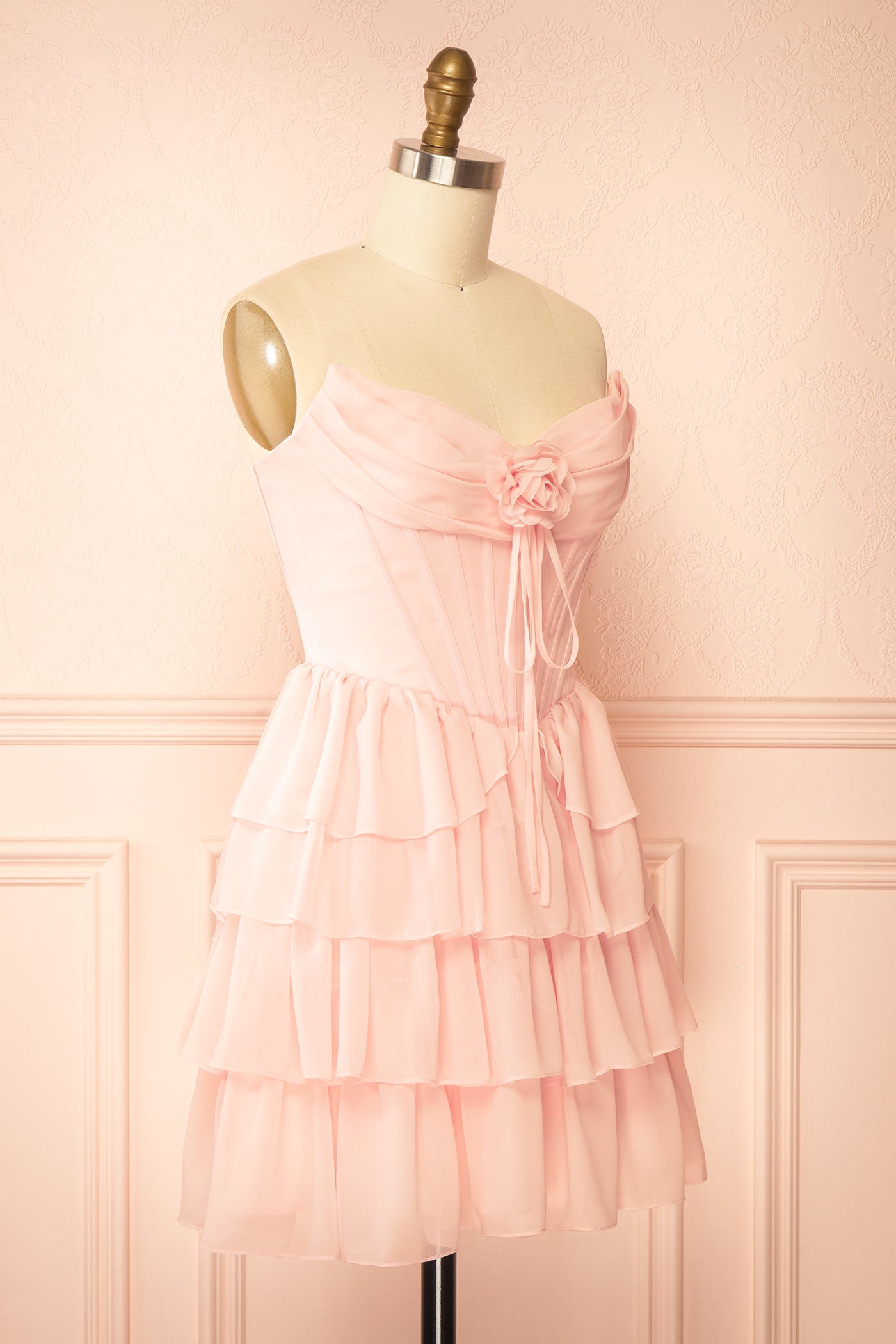 Naemia Blush Strapless Corset Mini Dress with Flower | Boutique 1861 side