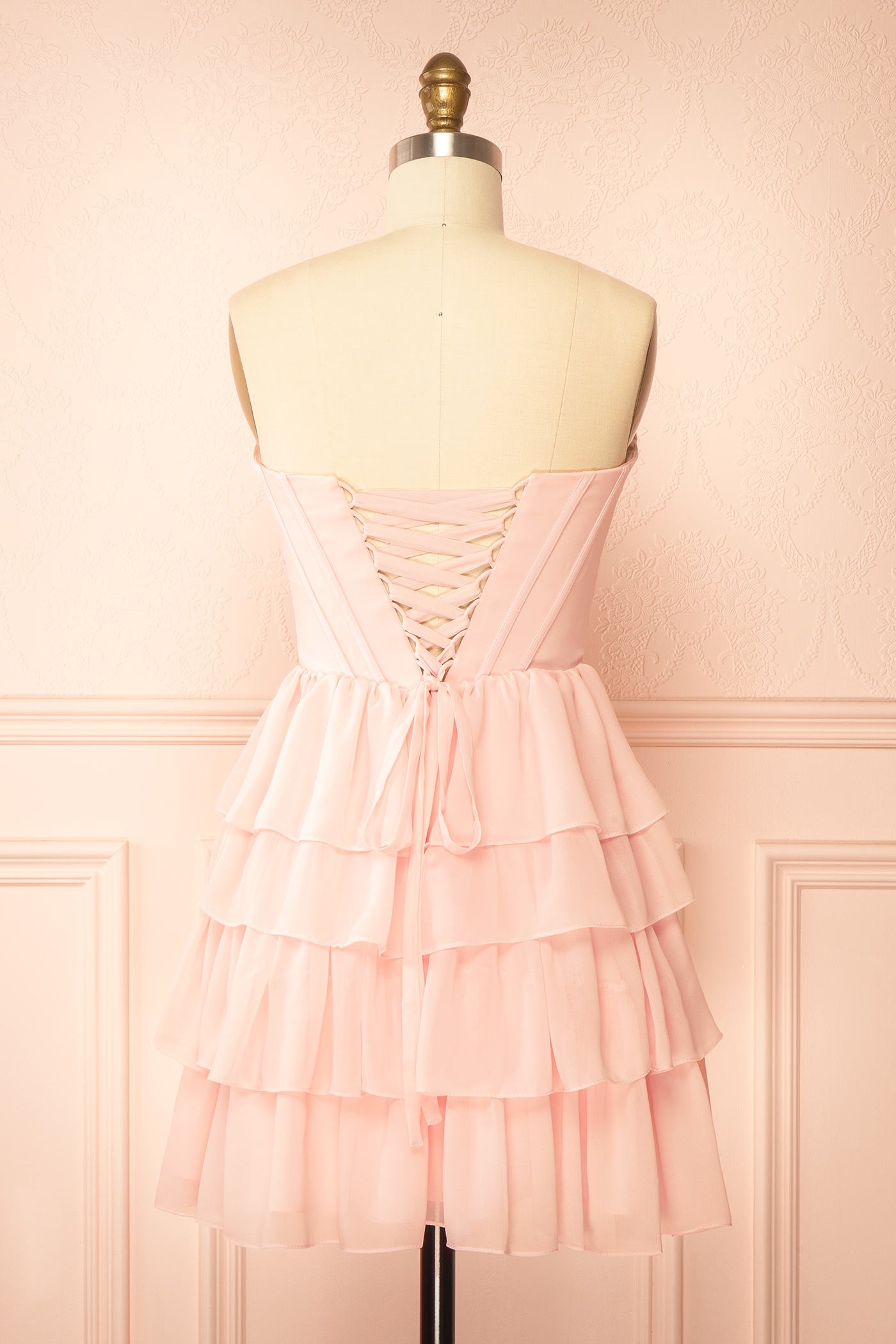 Naemia Blush Strapless Corset Mini Dress with Flower | Boutique 1861 back