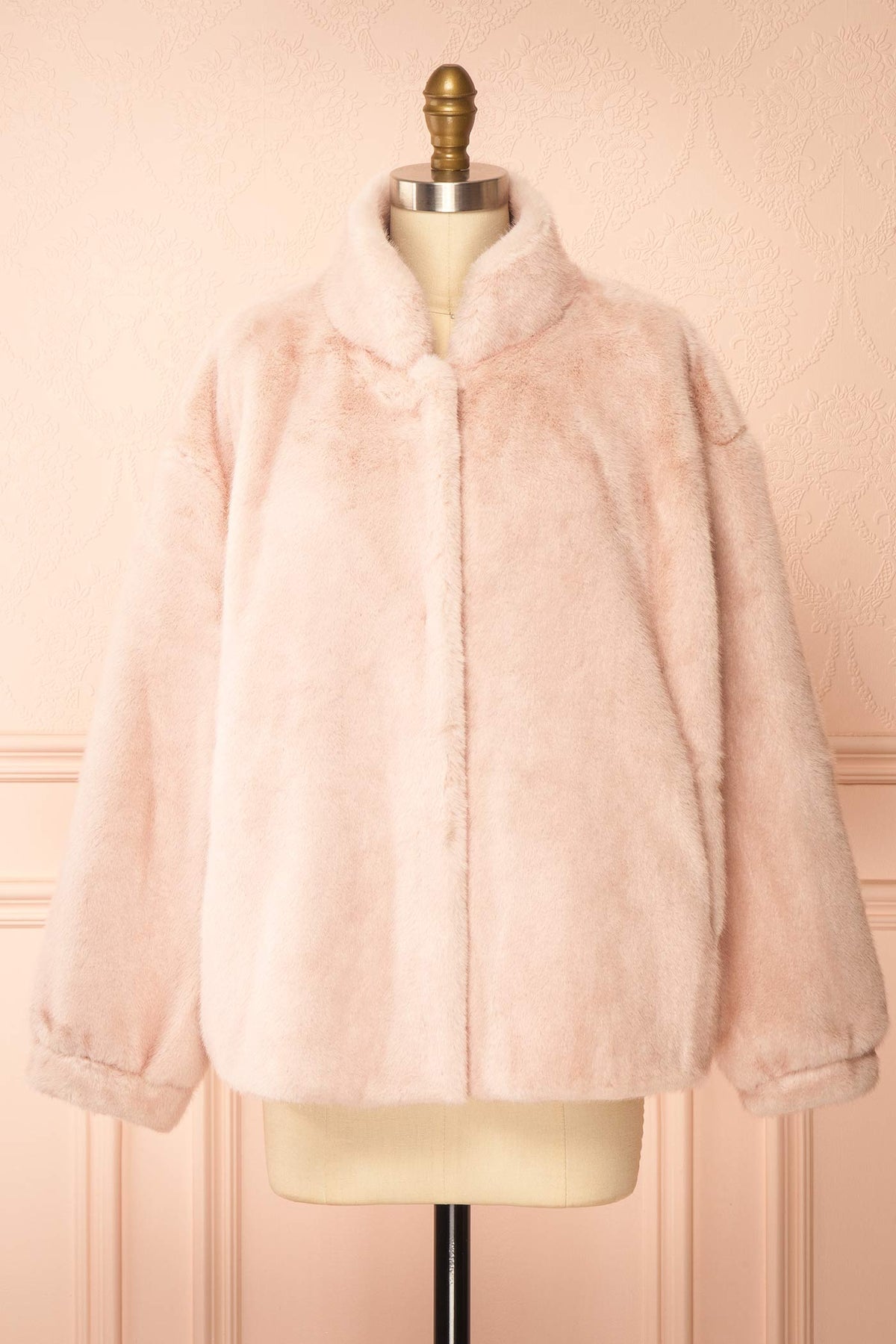 front view of Nagisa Pink Faux Fur Jacket at Boutique 1861 