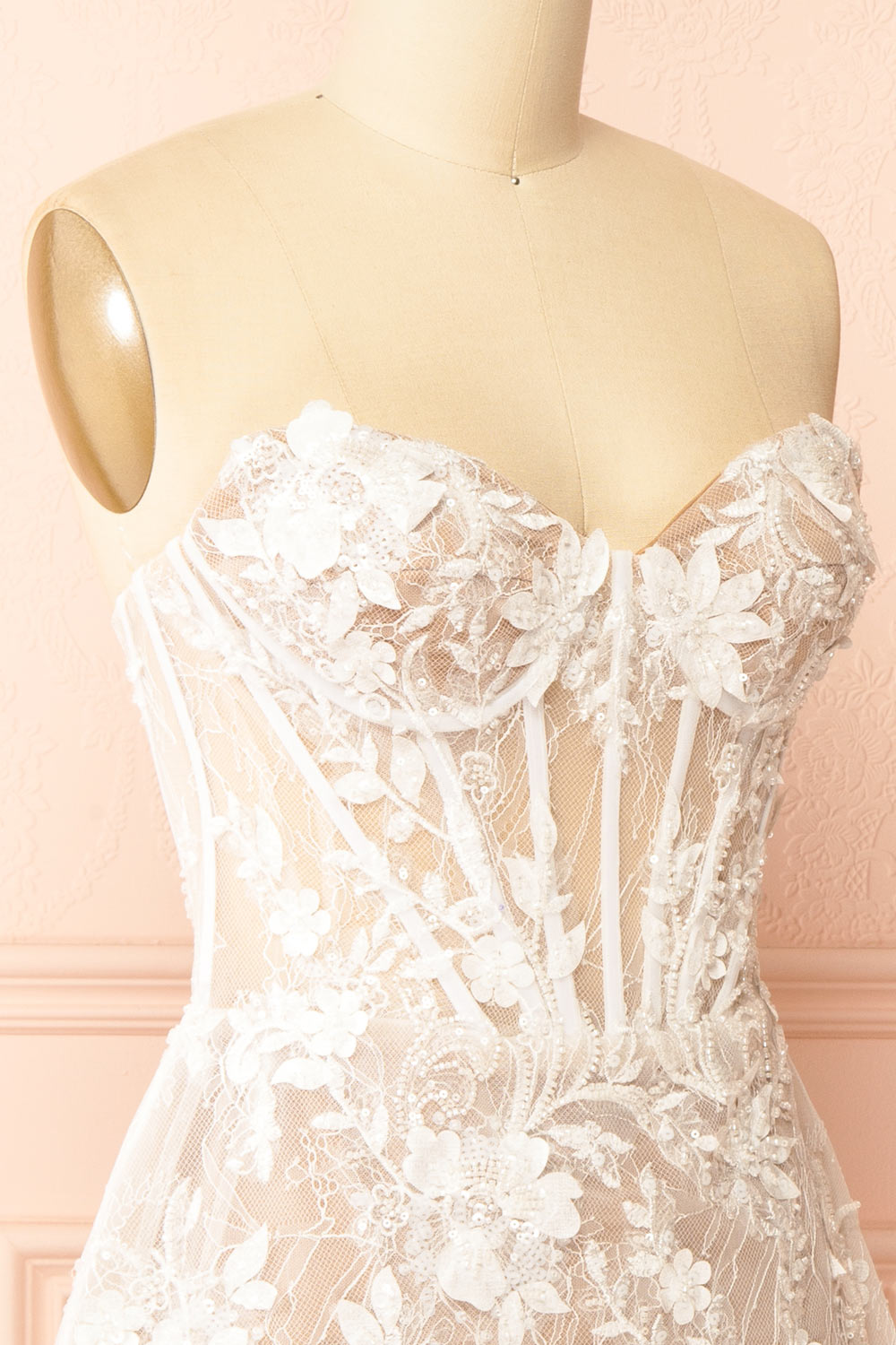 Nalah White Short Corset Dress with Appliqués | Boudoir 1861 side