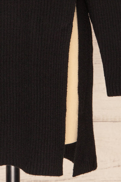 Nalchik Black Long Ribbed Sweater w/ Slit | La petite garçonne slit close-up