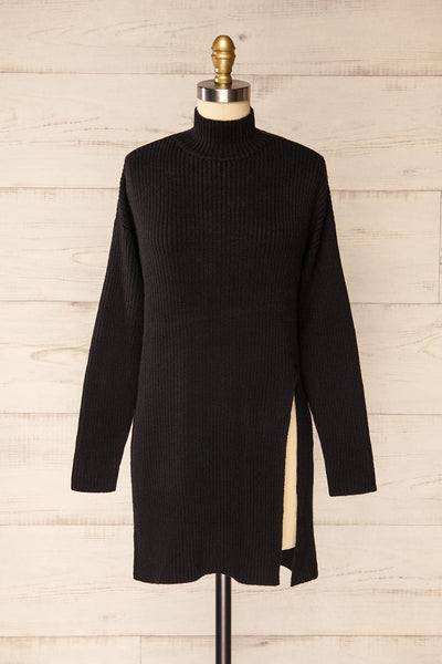 Nalchik Black Long Ribbed Sweater w/ Slit | La petite garçonne front view