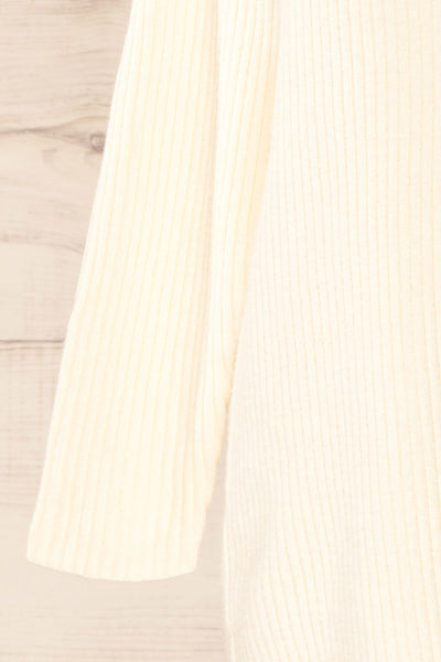 Nalchik Ivory Long Ribbed Sweater w/ Slit | La petite garçonne sleeve close-up