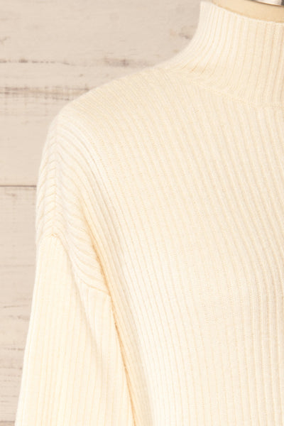 Nalchik Ivory Long Ribbed Sweater w/ Slit | La petite garçonne side close-up