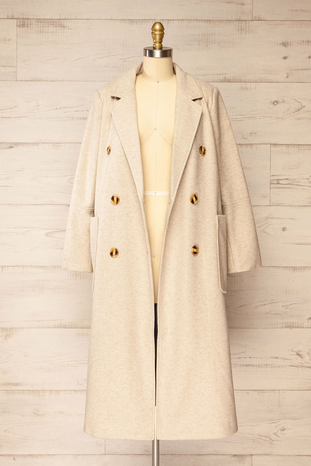 Namur Beige Double-Breasted Felt Coat | La petite garçonne open view