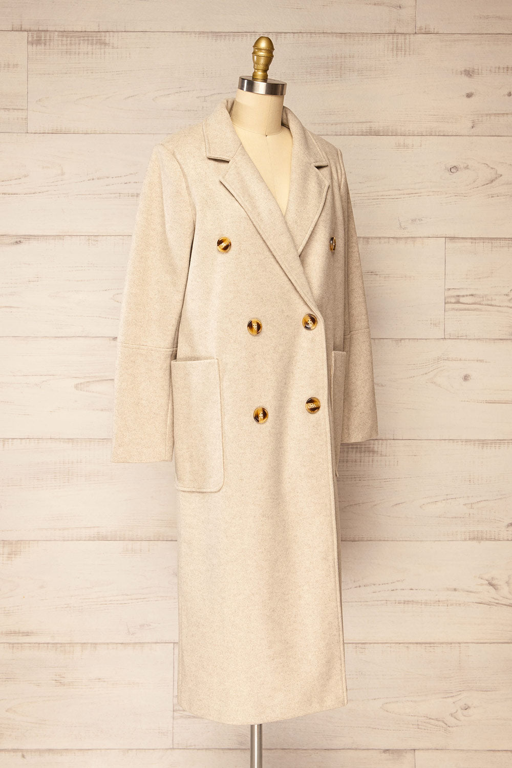 Namur Beige Double-Breasted Felt Coat | La petite garçonne side view