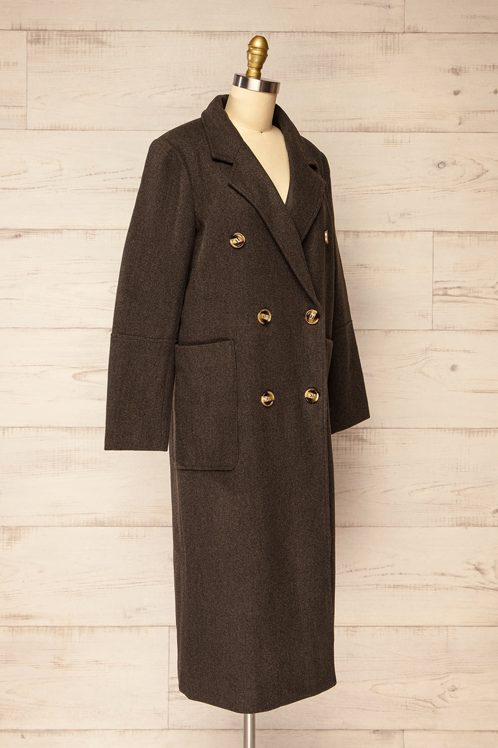 Namur Charcoal Double-Breasted Coat | La petite garçonne side view