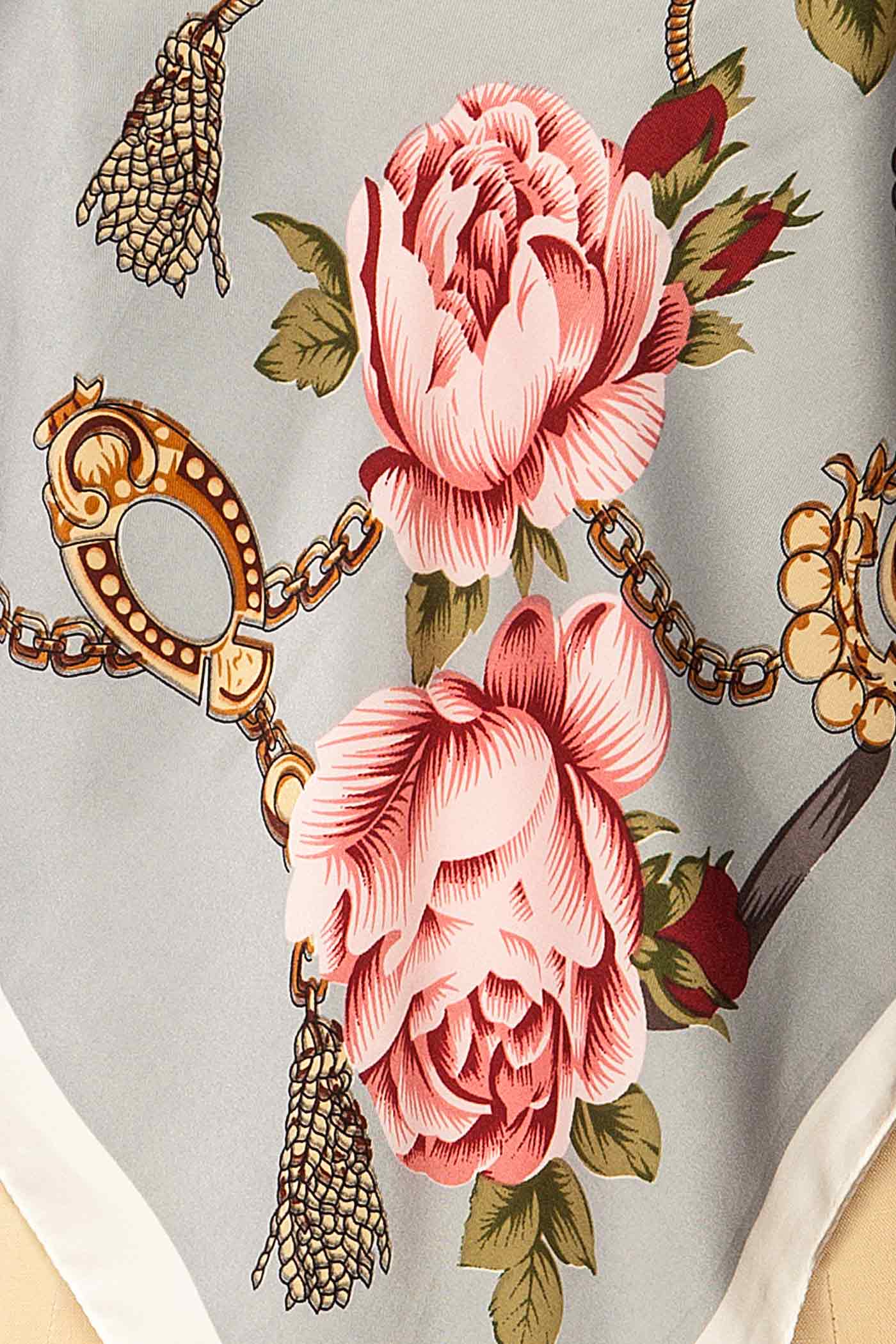 fabric view of Nanded Blue Floral Satin Scarf at La petite garçonne
