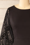 Nanterre Short Black Dress w/ Lace Sleeves | La petite garçonne front close-up