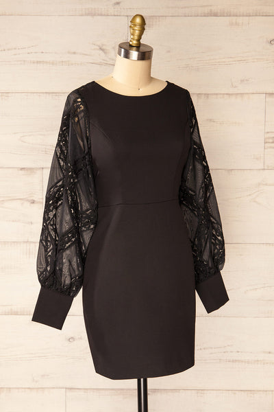 Nanterre Short Black Dress w/ Lace Sleeves | La petite garçonne side view